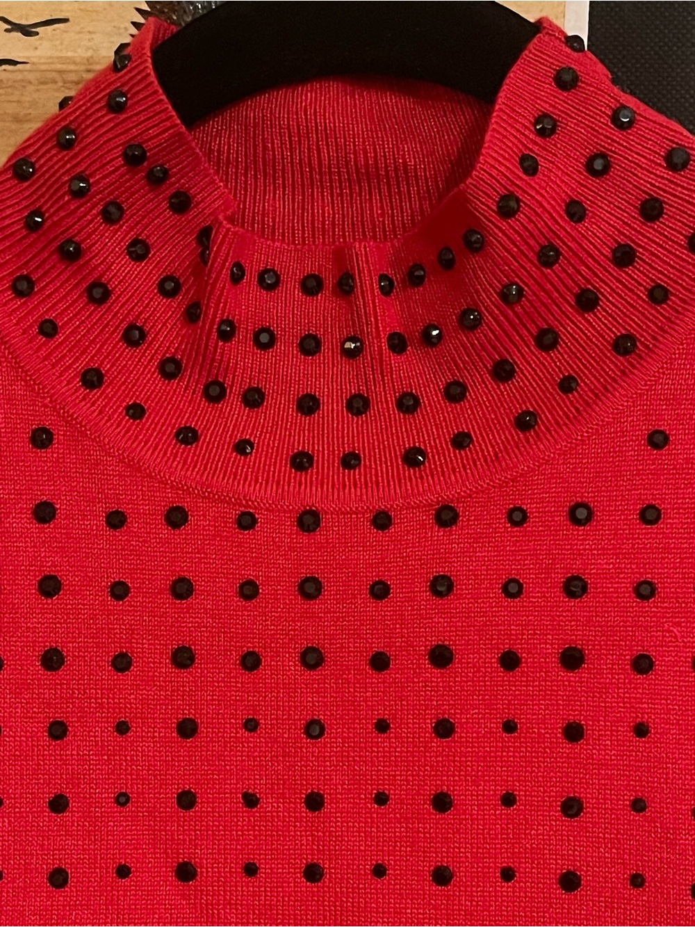 Sleeveless Red Studded Mock-Neck Top - Picture 3 of 4